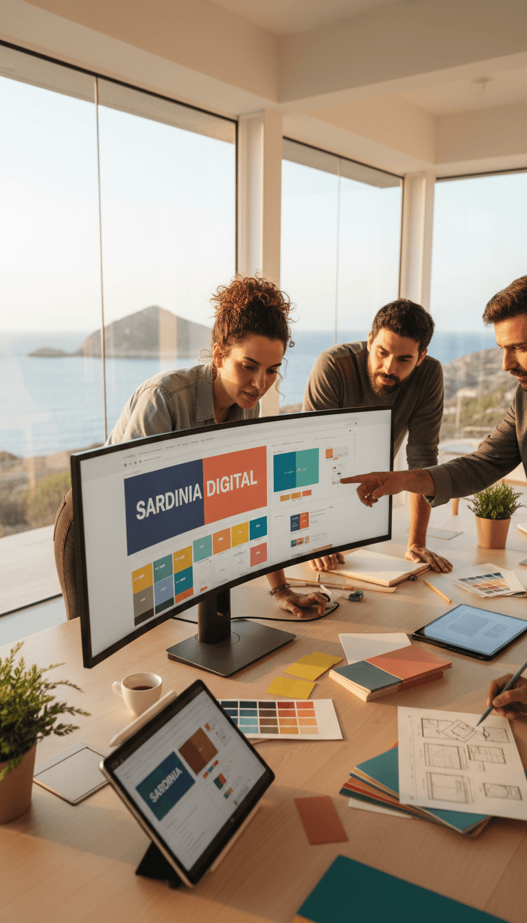 Spazio di lavoro creativo con progettazione web e strumenti digitali