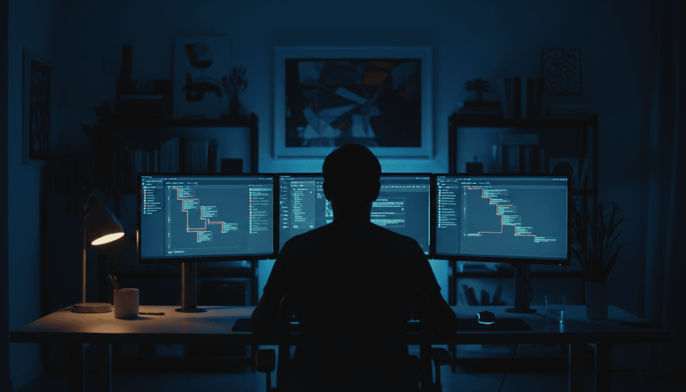 Professional digital marketing workspace with analytics dashboards and design tools